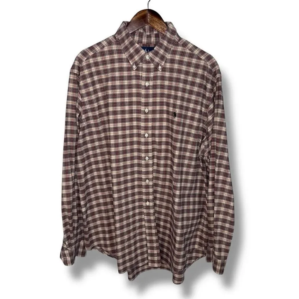 Polo Jeans Co. Ralph Lauren Tan Plaid Oxford Button Up Shirt XL